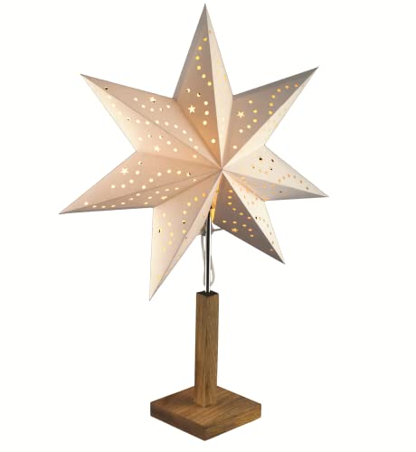 hellum Weihnachtsstern Innen, Stern Papierstern zum Stellen mit E14 Lampenfassung, weißer Stern Weihnachtsdeko Fenster mit 1,5m Netzkabel mit Schalter, Weihnachtsbeleuchtung innen, 576917 von hellum
