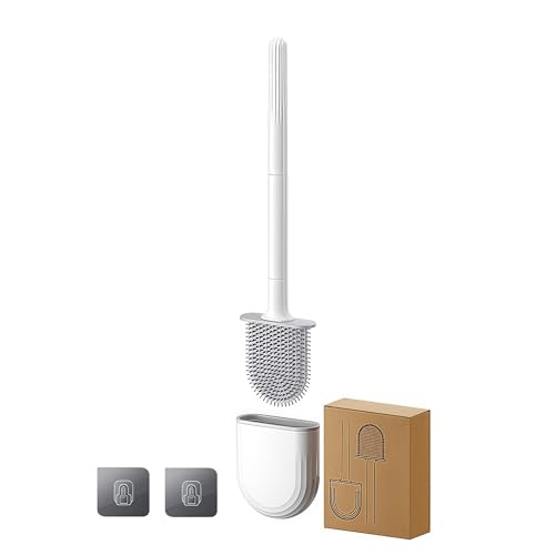 Silikon WC-Bürste mit Duftstein & Tropfbox | 40g Zitronen-Aroma,Spazzola WC Bagno ad Asciugatura Rapida Con Base Rimovibile,Scovolino WC Appoggiata a Terra o Fissata al Muro von hemeilibao