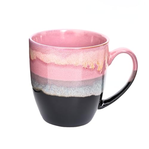 500 ml einzigartige Kaffeetasse aus Keramik, handgefertigte große Teetasse mit Ofenwechselglasur für Büro und Zuhause, Kaffeetassen für Tee, heiße Schokolade und mehr (Rosa) von hengshukeji