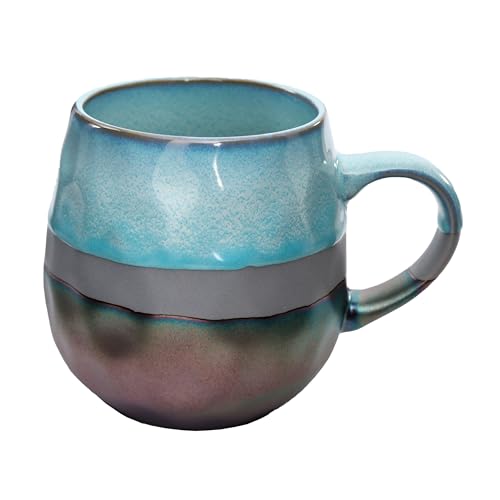 hengshukeji Große Keramik-Kaffeetassen, 500 ml handgefertigte glasierte Teetasse mit Griff für Latte, heißen Kakao oder heißen Tee, mikrowellen- und spülmaschinenfest (HellBlau) von hengshukeji