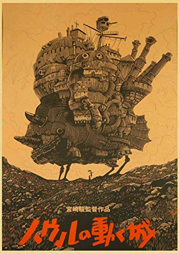 hengyuanxiang Howl's Moving Castle Vintage Poster Miyazaki Hayaos Filmplakate Cartoon Amine Vintage Retro Poster Kraftpapier Malerei H1278 50X70Cm von hengyuanxiang
