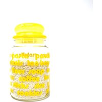Jahrgang Kanister Gelbe Worte Dose Mit Deckel Der 1970Er Jahre Glas-Container Für Alles Passt Erdnüsse Pasta Reis Brezeln Leuchtend Küche von hensfeathers
