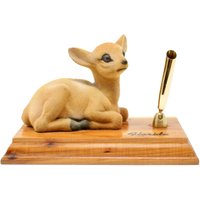 Vintage Beflockte Hirsch Stift Stand Florida Souvenir Holz Basis Single Pen Halter Schreibtisch Top Organizer von hensfeathers