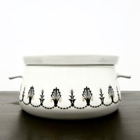 Vintage Porcelaine De Paris Frankreich Auflauf Weiß Porzellan Mit Schwarz Und Gold Art Deco Design Runde Bedeckt Gemüse Server von hensfeathers