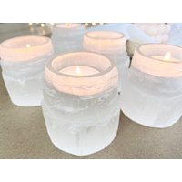 Selenit Turm Teelichthalter | Kristall Wohndekor Heilstein Spirituelles Wellness Geschenk von hercosmicguide