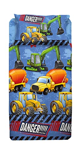 zer0bed Bettwäsche-Set für Einzelbett, Einzelbett, Bettlaken, Spannbettlaken, Kissenbezug, 100% Baumwolle, Motiv Bagger, Lastwagen, Traktor von zer0bed