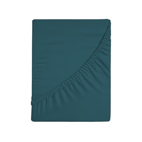Spannbettlaken für Doppelbett, Spannbettlaken mit Ecken, einfarbig, elastisch auf 4 Seiten, 100% Baumwoll-Jersey, 170/180 x 190/200 cm, Petrol Spannbettlaken für Doppelbett, Spannbettlaken mit Ecken, einfarbig, elastisch auf 4 Seiten, 100% Baumwoll-Jersey, 170/180 x 190/200 cm, Petrol von hermet