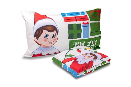 The Elf On The Shelf Bettwäsche-Set für Einzelbett, Einzelbett, Bettlaken, Spannbettlaken, Kissenbezug, 100% Baumwolle, Weihnachten, offizielles Produkt von hermet