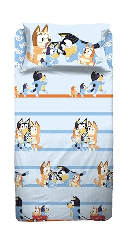 hermet Bluey, Bettwäsche-Set für Einzelbett, Einzelbett, Bettlaken, Spannbettlaken, Kissenbezug, 100% Baumwolle, offizielles Produkt von hermet