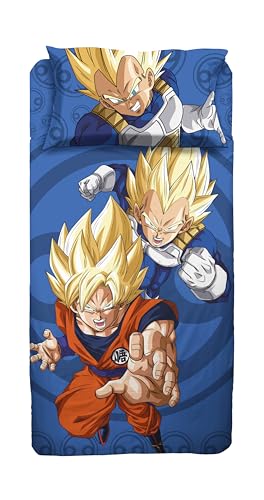 hermet Dragonball, Bettwäsche-Set für Einzelbett, Bettlaken, Spannbettlaken, Kissenbezug, 100% Baumwolle, offizielles Produkt hermet Dragonball, Bettwäsche-Set für Einzelbett, Bettlaken, Spannbettlaken, Kissenbezug, 100% Baumwolle, offizielles Produkt von hermet