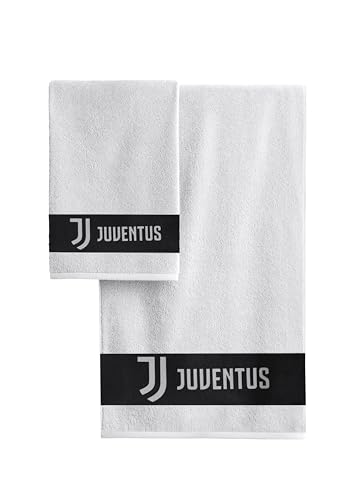 hermet Juventus F.C. Badetuch-Set, 100% Baumwolle, Gesichtstuch, Bidet-Handtuch, 55 x 100-30 x 50 cm, Weiß, Offizielles Produkt von hermet