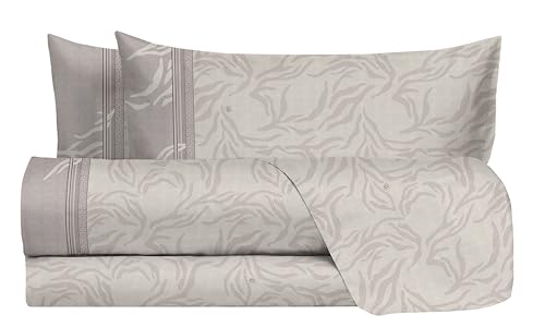 hermet Laura Biagiotti Bettwäsche-Set für Doppelbett, Baumwolle, Gemustert, 100% Baumwolle, Oberlaken + Spannbettlaken + 2 Kissenbezüge, Nefeli Taupe von hermet