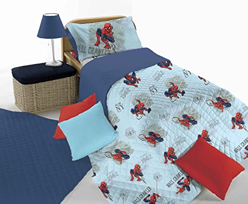 Spiderman Tagesdecke für Einzelbett, gesteppt, Baumwolle, 170 x 270 cm, offizielles Produkt von hermet