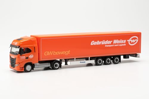 herpa LKW Modell Iveco S-Way LNG Koffer-Sattelzug 15m Gebrüder Weiss (Bayern/Nürnberg), Miniatur im Maßstab 1:87, Sammlerstück, Made in Germany, Kunststoff von herpa