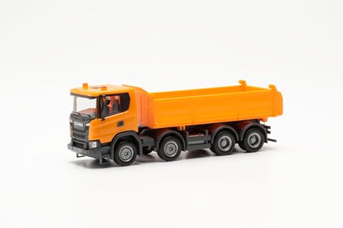 herpa LKW Modell Scania XT17 Meiler 4-achsiger Dreiseitenkipper, Miniatur im Maßstab 1:87, Sammlerstück, Made in Germany, Kunststoff von herpa