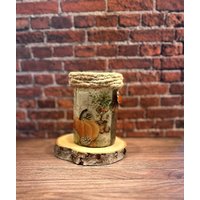 Rustikales Windlicht Mit Kürbis-Motiv - Herbstdeko Im Vintage-stil Decoupage Glas, Ø 8 cm, H 12 cm Handgemacht von herzAAllerlei