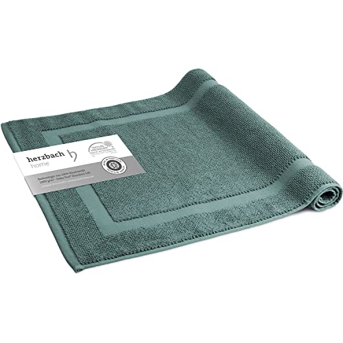 herzbach home Badvorleger 100% Baumwolle | Duschvorleger | 1.000 g/m² | Saugfähig | Waschbar (Ozeangrün, 60 x 100 cm) von herzbach home