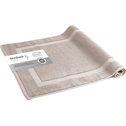 herzbach home Badvorleger 100% Baumwolle | Duschvorleger | 1.000 g/m² | Saugfähig | Waschbar (Sandgrau, 60 x 100 cm) von herzbach home