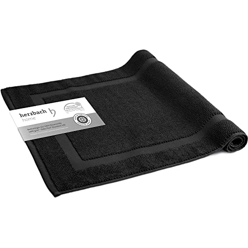 herzbach home Badvorleger 100% Baumwolle | Duschvorleger | 1.000 g/m² | Saugfähig | Waschbar (Schwarz, 50 x 80 cm) von herzbach home