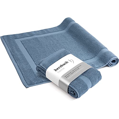 herzbach home Badvorleger Set 100% Baumwolle | Duschvorleger | 1.000 g/m² | Saugfähig | Waschbar (Blau, 50 x 80 cm 2er Pack) von herzbach home