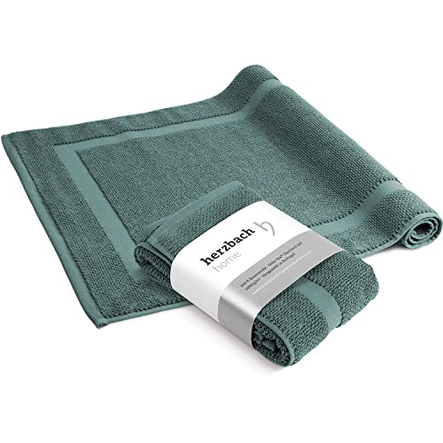 herzbach home Badvorleger Set 100% Baumwolle | Duschvorleger | 1.000 g/m² | Saugfähig | Waschbar (Ozeangrün, 50 x 80 cm 2er Pack) von herzbach home