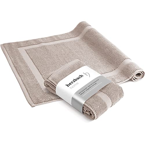 herzbach home Badvorleger Set 100% Baumwolle | Duschvorleger | 1.000 g/m² | Saugfähig | Waschbar (Sandgrau, 50 x 80 cm 2er Pack) von herzbach home