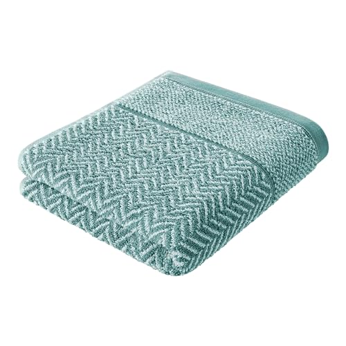 herzbach home Handtuch Duschtuch 100% Baumwolle Gemustert (Ozeangrün/Weiß, Duschtuch 70x140 cm) von herzbach home