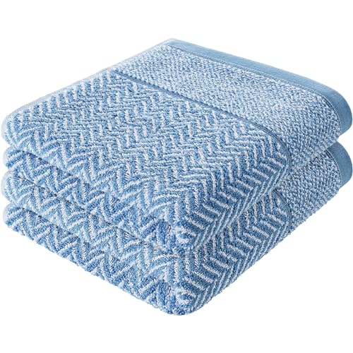 herzbach home Handtuch Duschtuch Set 100% Baumwolle Gemustert (Blau/Weiß, 2 Handtücher 50x100 cm) von herzbach home