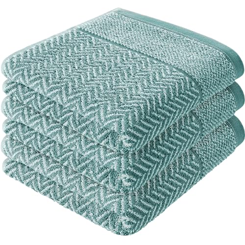 herzbach home Handtuch 3er Set 100% Baumwolle 50x100 cm Gemustert, ozeangrün von herzbach home