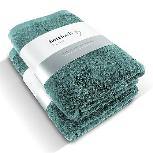 herzbach home Premium Duschtuch 2er-Set 70 x 140 cm (Ozeangrün) – Große, weiche & saugstarke Dusch-Handtücher in Bester Qualität – 100% natürliche Baumwolle von herzbach home