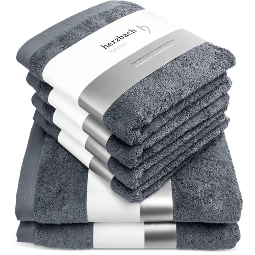 herzbach home Premium Handtücher-Set 100% Baumwolle - weich & saugstark - Anthrazit von herzbach home