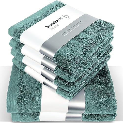 herzbach home Premium Handtücher-Set 100% Baumwolle - weich & saugstark - Grün von herzbach home
