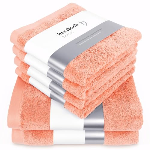 herzbach home Premium Handtücher-Set 100% Baumwolle - weich & saugstark - Coral von herzbach home