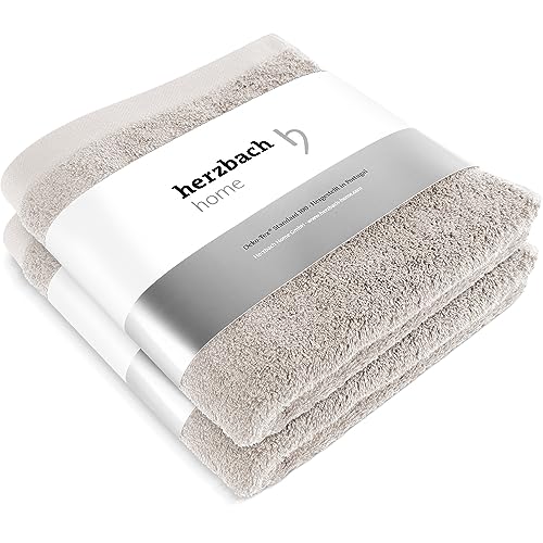 herzbach home Premium Handtücher 50 x 100 cm 2er-Set (Sandgrau) – Hochwertige, weiche & saugstarke Handtücher in Bester Qualität – 100% natürliche Baumwolle von herzbach home
