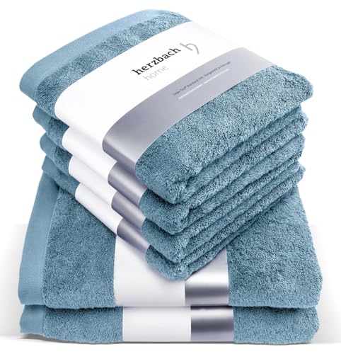 herzbach home Premium Handtücher-Set 100% Baumwolle - weich & saugstark - Blau von herzbach home