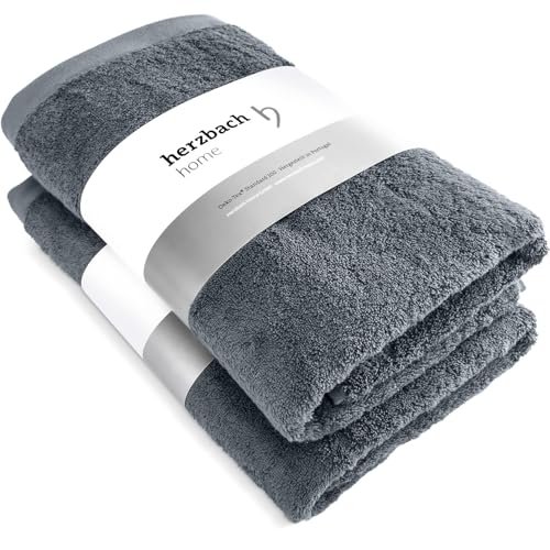 herzbach home Saunatuch 80 x 200 cm 2er Set – 100% Baumwolle – weich & saugstark – extra groß & lang (Anthrazit) von herzbach home