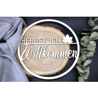 Türkranz Herbst - Holzkranz Herbstlich Willkommen, Herbstkranz Türe, Wanddeko Holz, Herbstdeko Eingang von herzwuid