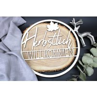 Türkranz Herbst - Holzkranz Herbstlich Willkommen, Herbstkranz Türe, Wanddeko Holz, Herbstdeko Eingang von herzwuid