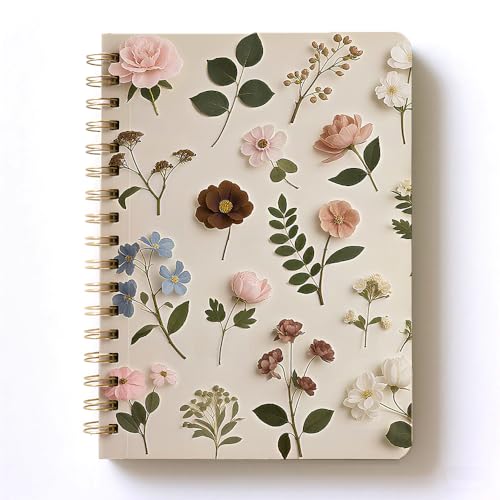 heshengzaixian Flowers Leaves Plants Decor Spiral Notebook Journal, Softcover with Removable Dividers Wire Bound Hardcover 160 Pages/80 Sheets A5(8.4"x 6.4") for Woman Office Business Diary Book von heshengzaixian