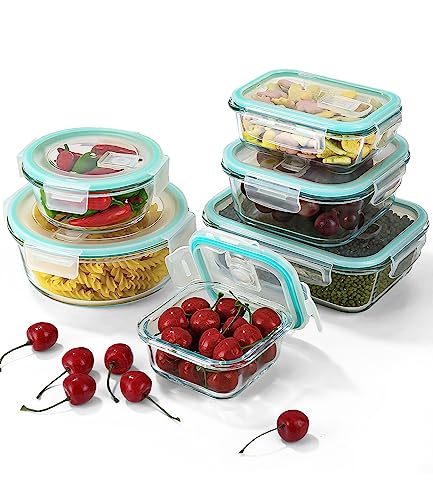 Frischhaltedose Set 12er Glasbehälter für Lebensmittel(6 Deckel&6 Behälter) Langlebige Lunchboxen mit Deckel Luftdichte Auslaufsicher und BPA-frei Vorratsdosen Glas Meal Prep Boxen Aufbewahrungsbox von heuchaey