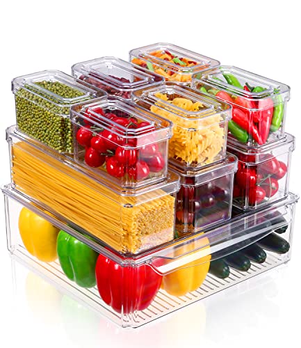 Kühlschrank-Organisator-Set,durchsichtige Aufbewahrungsbox 10 Stück,stapelbar mit Deckel,geeignet für Kühlschrank,Küche,Bad,Schlafzimmer,Wohnzimmer,Büro,Aufbewahrung und Organisation,BPA-frei von heuchaey