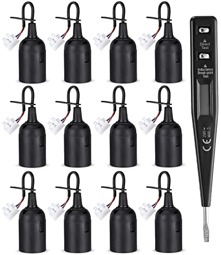 heuchaey 12 Stücke E27 Renovierfassung Lampenfassung,Lampenfassung E27 mit Kabel,Schwarze Renovierfassung,mit VDE-Spannungsprüfer,Baufassung mit Kabel,max. 60 W von heuchaey