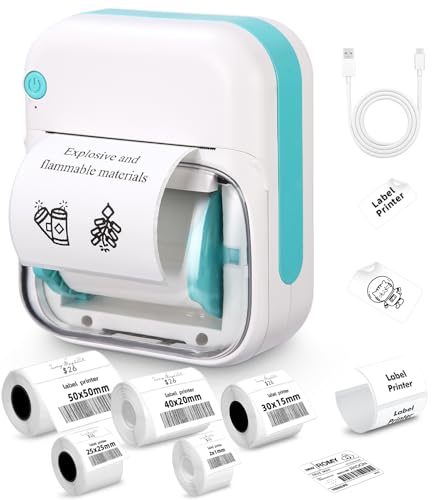 heuchaey Bluetooth Etikettendrucker mit Etiketten, Thermoetikettierer Selbstklebend, Mini Label Drucker, Tragbarer Etikettiergerät, für Barcode, Logo, Bürobedarf, Kompatibel mit iOS und Android von heuchaey