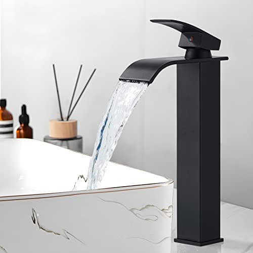 Wasserhahn Bad Schwarz Wasserfall Hoch Wasserfall Waschtischarmatur Hevenaov Modern Wasserfall Waschbecken Armaturen,Einhandmischer Armatur Waschbecken aus Messing für Badezimmer von hevenaov