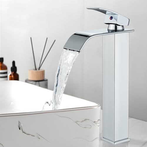 Wasserhahn Bad Chrom Wasserfall Hoch Wasserfall Waschtischarmatur Hevenaov Modern Wasserfall Waschbecken Armaturen,Einhandmischer Armatur Waschbecken aus Messing für Badezimmer von hevenaov