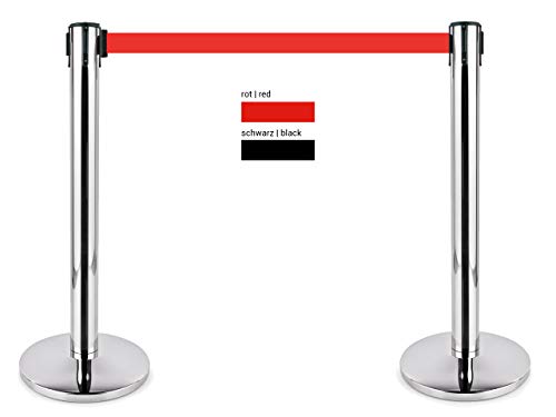 heyChef - 2er-Set | 450cm Gurtband rot extra-lang, Absperrpfosten Edelstahl, Abgrenzungs-Ständer oder Personen-Leitsystem, Gurt Abstandshalter von heyChef