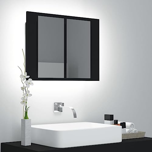 heybb LED-Bad-Spiegelschrank Schwarz 60x12x45 cm Acryl Spiegelschrank Bad Mit Beleuchtung Alibertschrank Bad Mit Beleuchtung Bathroom Mirror Cabinet von heybb