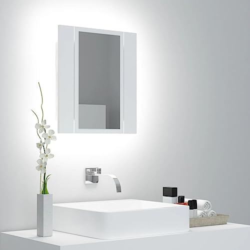 heybb LED-Bad-Spiegelschrank Weiß 40x12x45 cm Acryl Spiegelschrank Bad Mit Beleuchtung Alibertschrank Bad Mit Beleuchtung Bathroom Mirror Cabinet von heybb