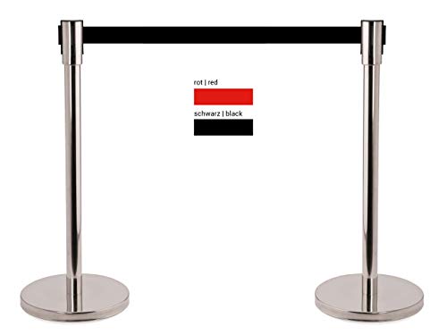 heyChef - 2er-Set | Absperrpfosten Edelstahl, Gurtband 200cm schwarz, VIP Bänder, Abgrenzungs-Ständer oder Personen-Leitsystem, Gurt Abstandshalter, Absperr-Pfosten von heychef.