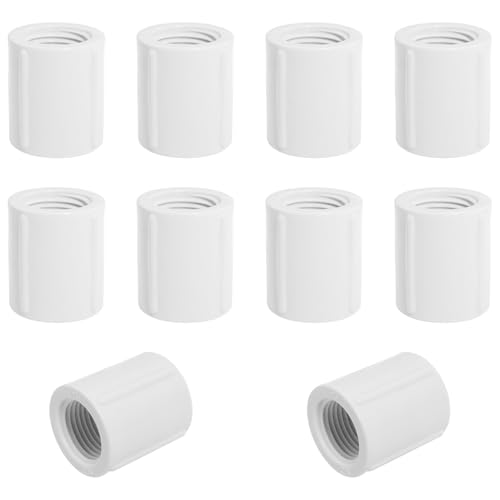 Heyous 10 Stück 1,27 cm weiße Rohrverbinder-Adapter, Sprinklerverschraubung, PVC, Doppelbuchse, Vollgewinde-Kupplung für Bewässerung und Kaltwasserversorgung von heyous